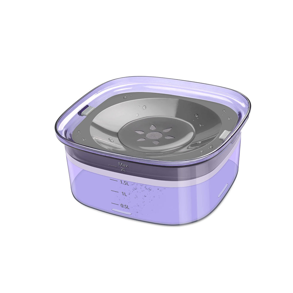 2L Pet Dog Cat Water Bowl No Spill Water Feeder Purple