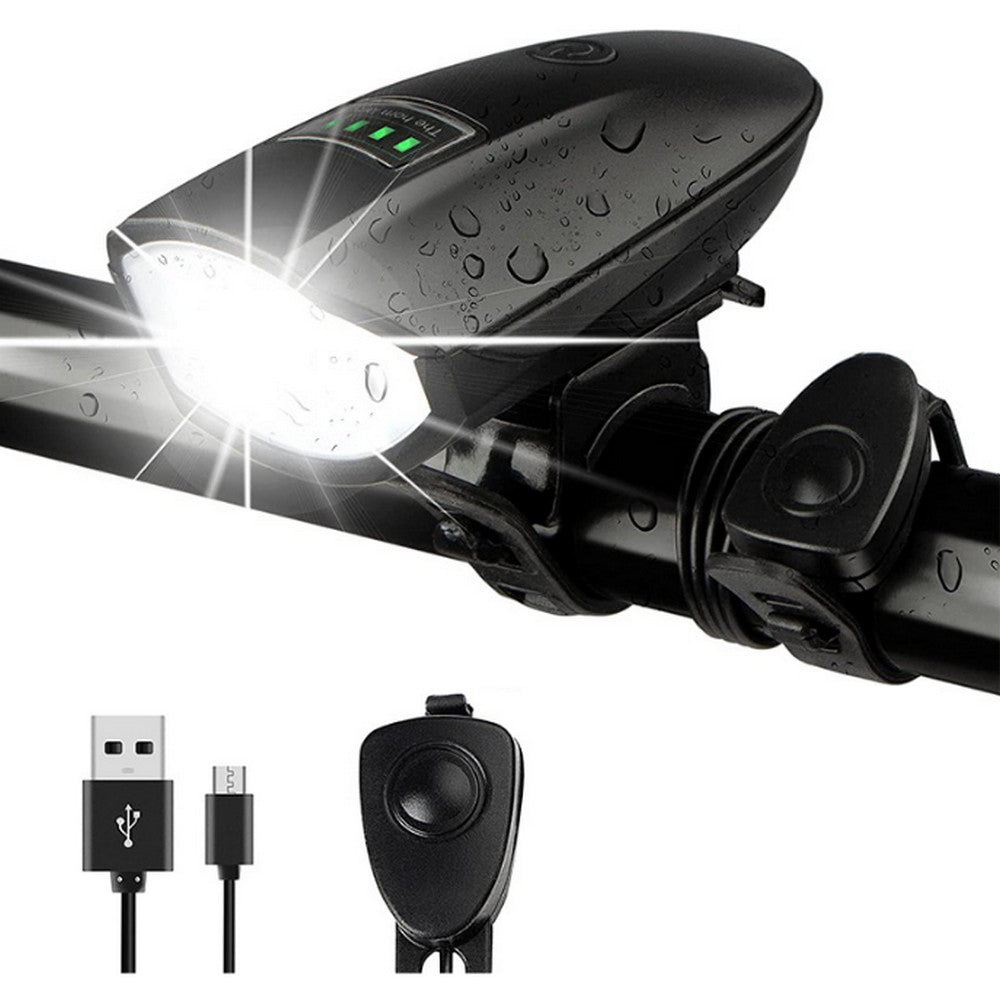 LED Bike Headlight with Horn Rechargeable Battery Indicator