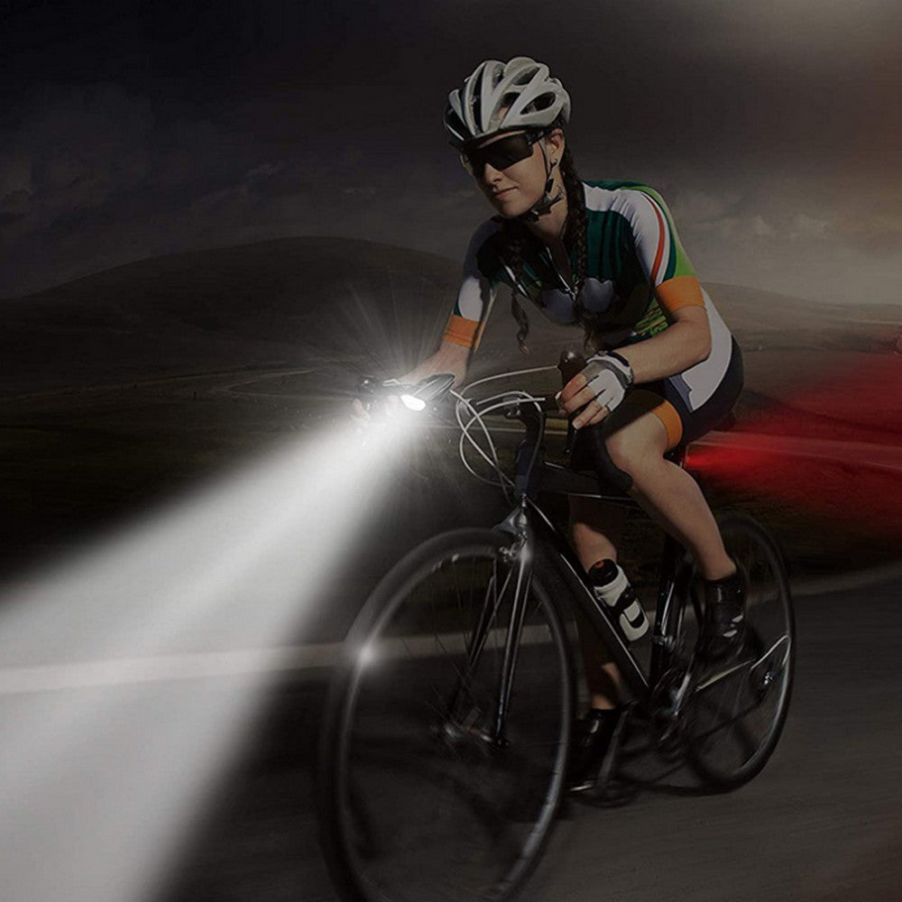 LED Bike Headlight with Horn Rechargeable Battery Indicator