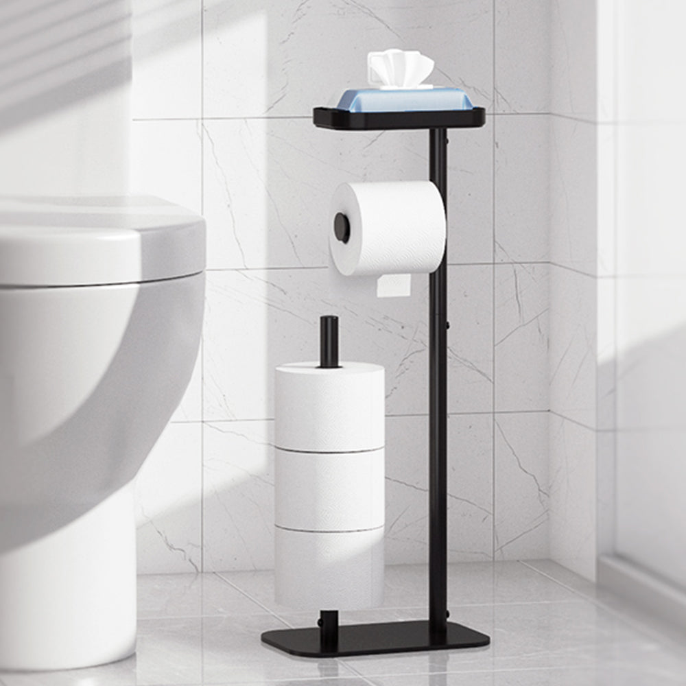 2Pcs Free Standing Bathroom Toilet Paper Holder Stand with Phone Shelf
