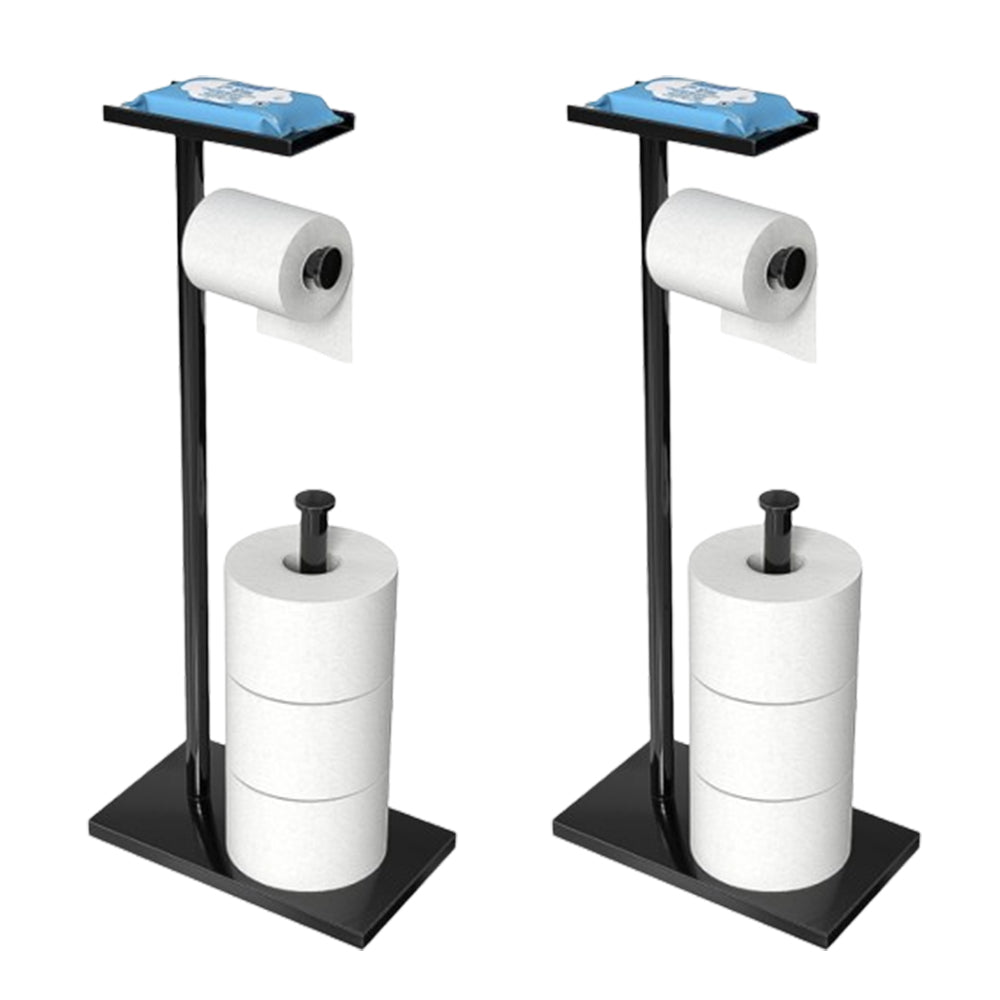 2Pcs Free Standing Bathroom Toilet Paper Holder Stand with Phone Shelf