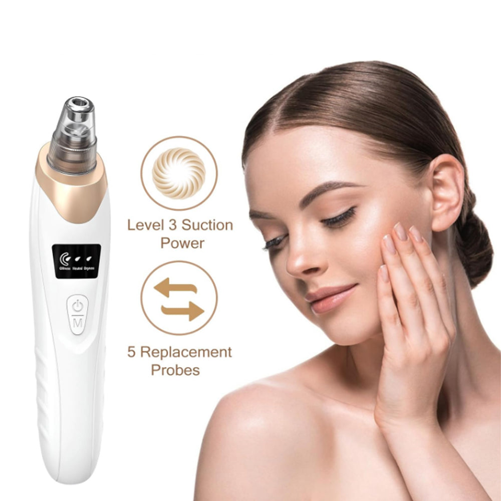 Vacuum Blackhead Remover Acne Pimple with 5 Suction Probes 4 Acne Needles Gold