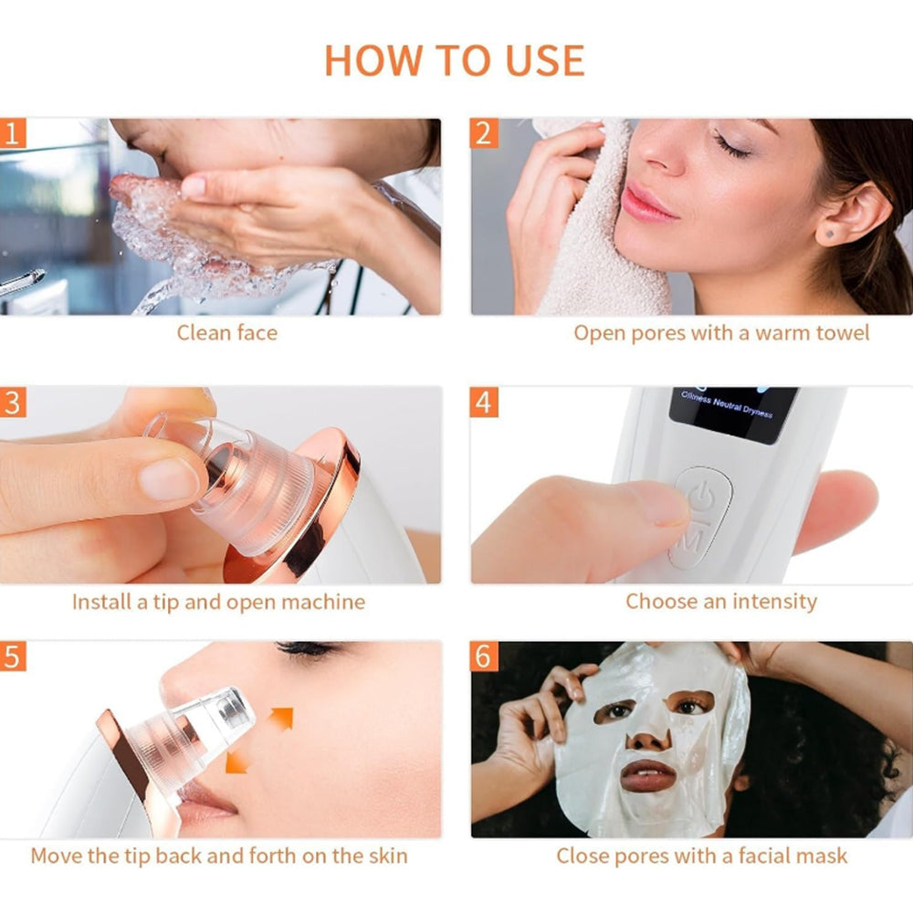 Vacuum Blackhead Remover Acne Pimple with 5 Suction Probes 4 Acne Needles Silver