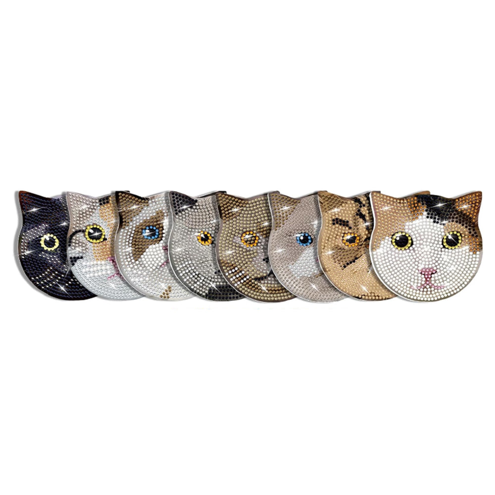 8Pcs Diamond Painting DIY Coasters Cup Mat with Holder Cat Pattern