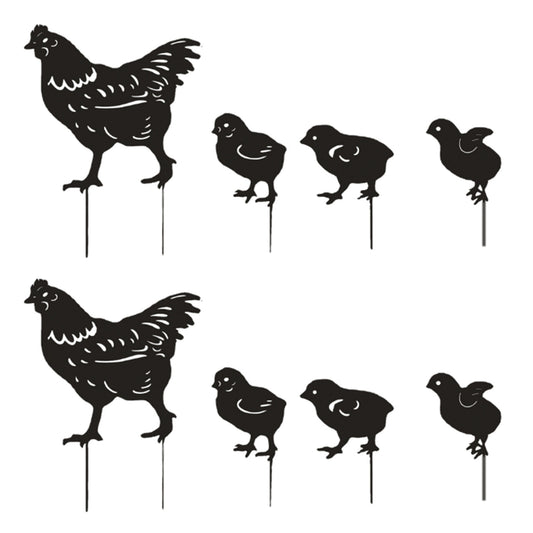 8Pcs Garden Decorative Statues Metal Hen and Chicks Silhouette Stake Yard Decor