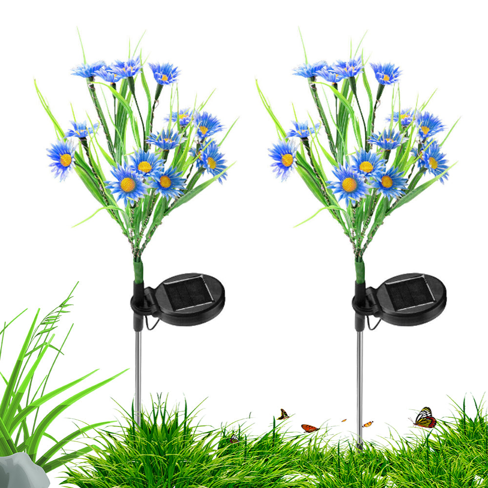 2Pcs Solar Flowers Lights Garden Stake Lights Outdoor Patio Decor Blue