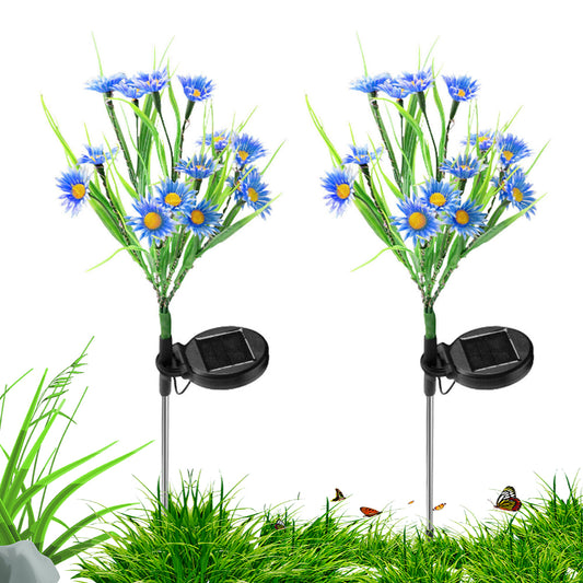 2Pcs Solar Flowers Lights Garden Stake Lights Outdoor Patio Decor Blue