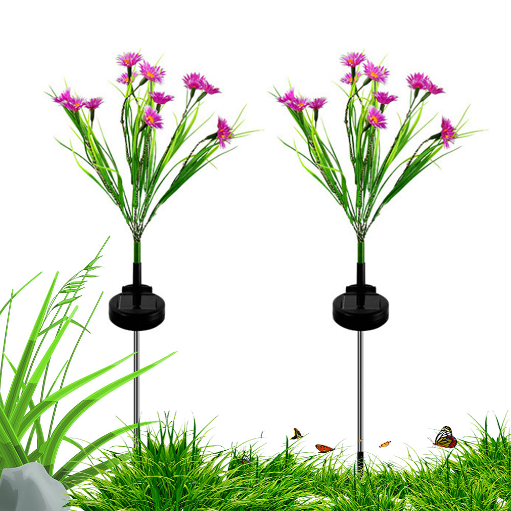 2Pcs Solar Flowers Lights Garden Stake Lights Outdoor Patio Decor Pink