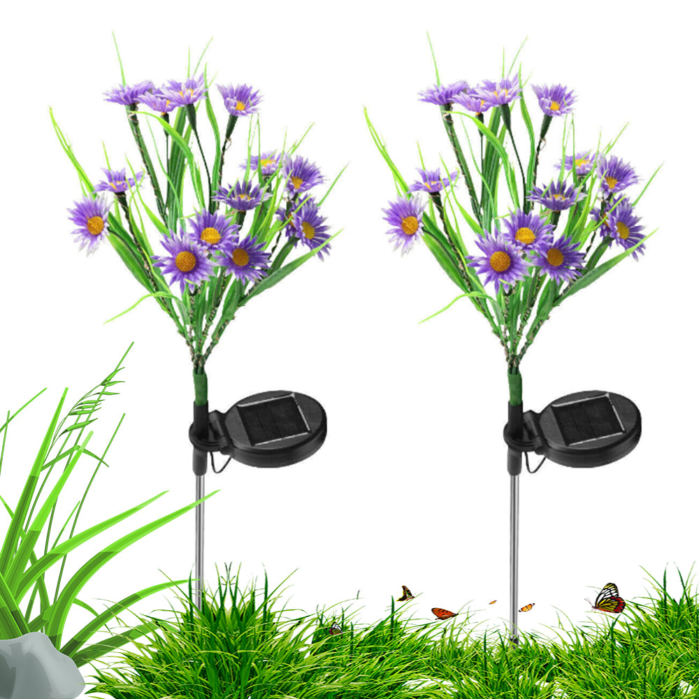 2Pcs Solar Flowers Lights Garden Stake Lights Outdoor Patio Decor Purple