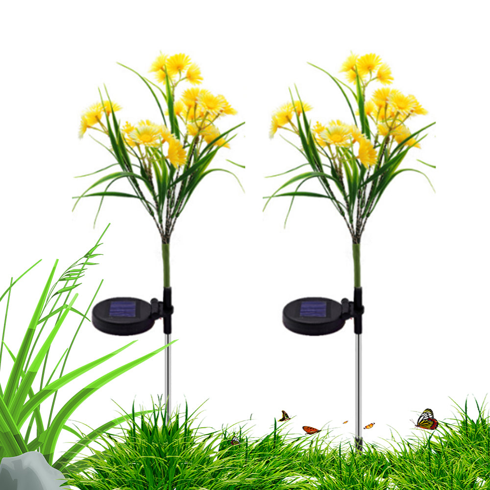 2Pcs Solar Flowers Lights Garden Stake Lights Outdoor Patio Decor Yellow