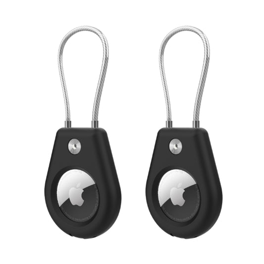 2Pcs AirTag Holders with Keychain Location Tracker Sleeve Shell Black