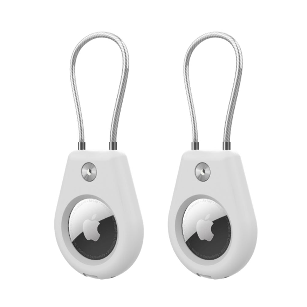 2Pcs AirTag Holders with Keychain Location Tracker Sleeve Shell White