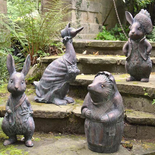 4Pcs Resin Rabbit Statues Hedgehog Duck Sculptures Garden Ornaments Decor Set