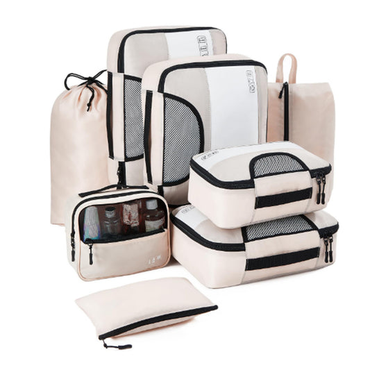 8Pcs Packing Cubes Storage Luggage Travel Organizer Suitcases Packing Bags Beige