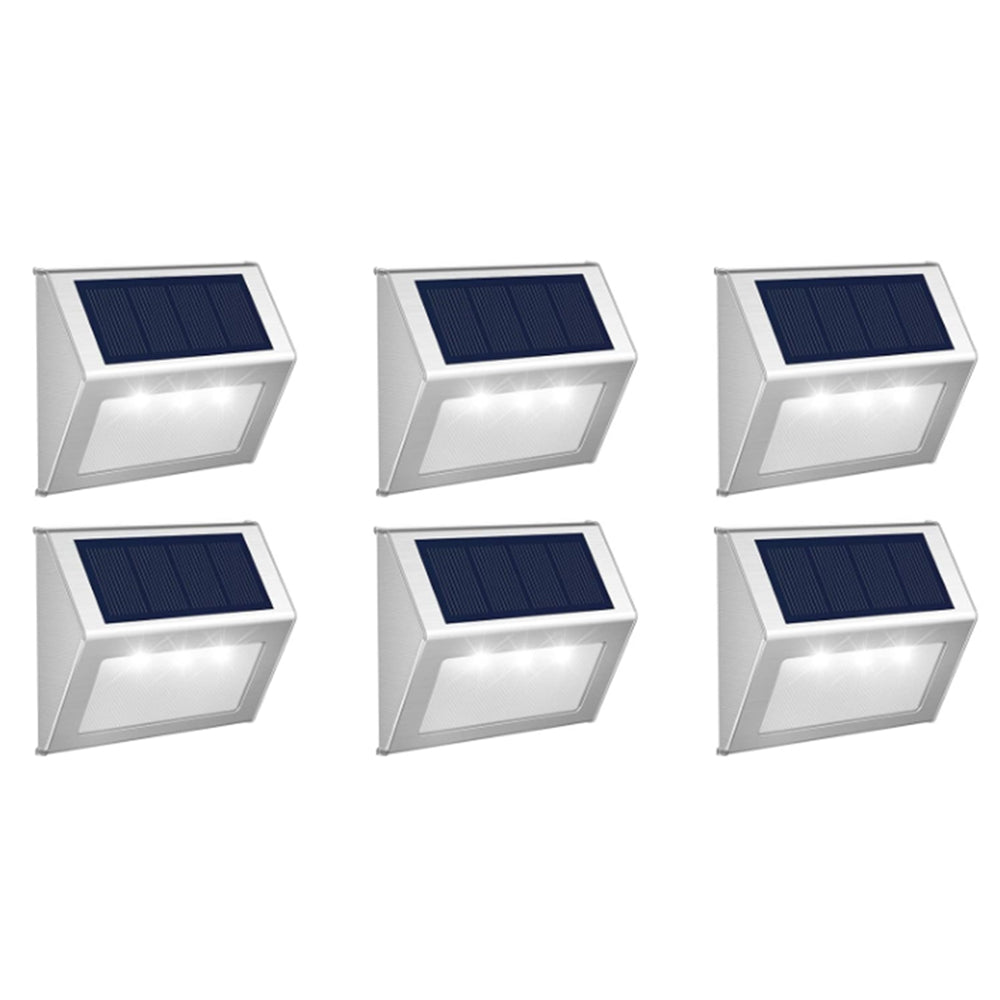 6Pcs Solar Powered 3LED Fence Wall Light Garden Outdoor Flood Lamp White