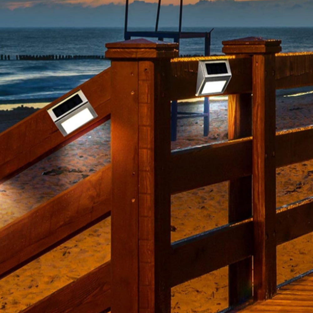 6Pcs Solar Powered 3LED Fence Wall Light Garden Outdoor Flood Lamp White
