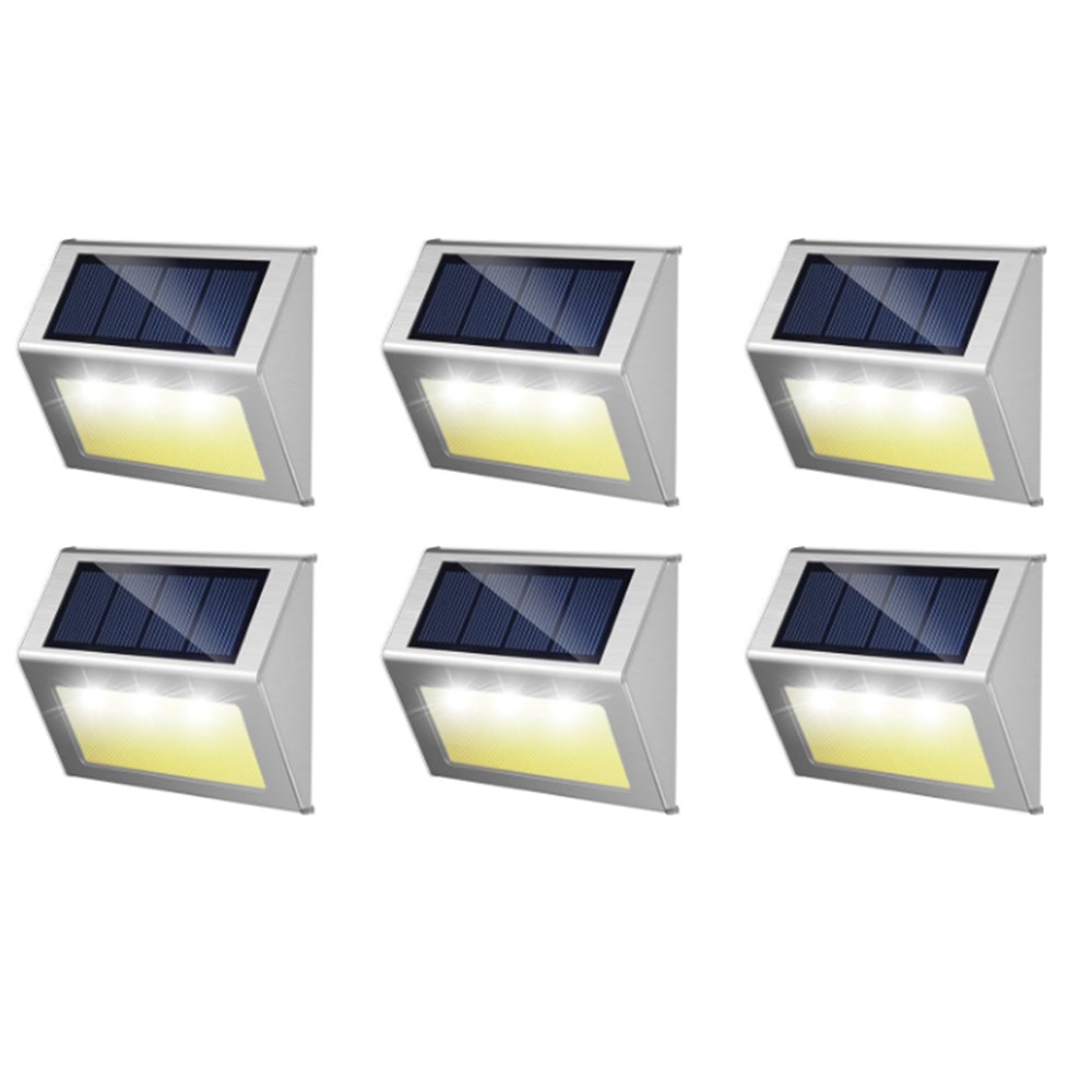 6Pcs Solar Powered 3LED Fence Wall Light Garden Outdoor Flood Lamp Warm