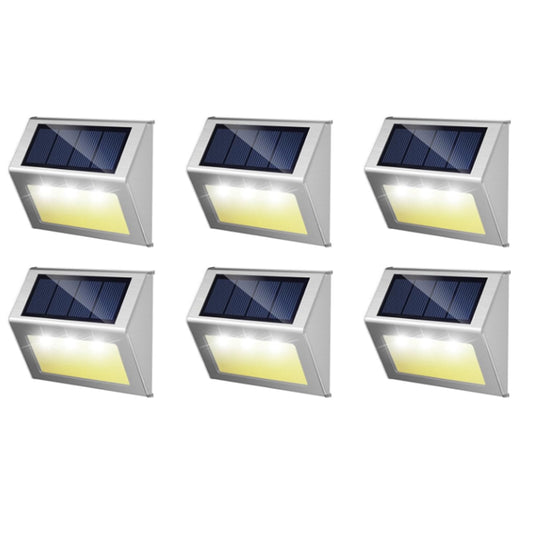 6Pcs Solar Powered 3LED Fence Wall Light Garden Outdoor Flood Lamp Warm