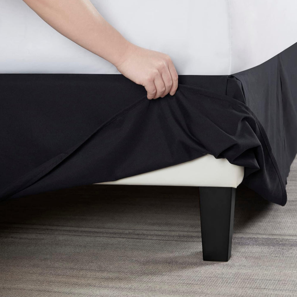 Pleated Bed Skirt Tailored Drop Bed Skirt Corner Pleats 14 Inch Drop Black S