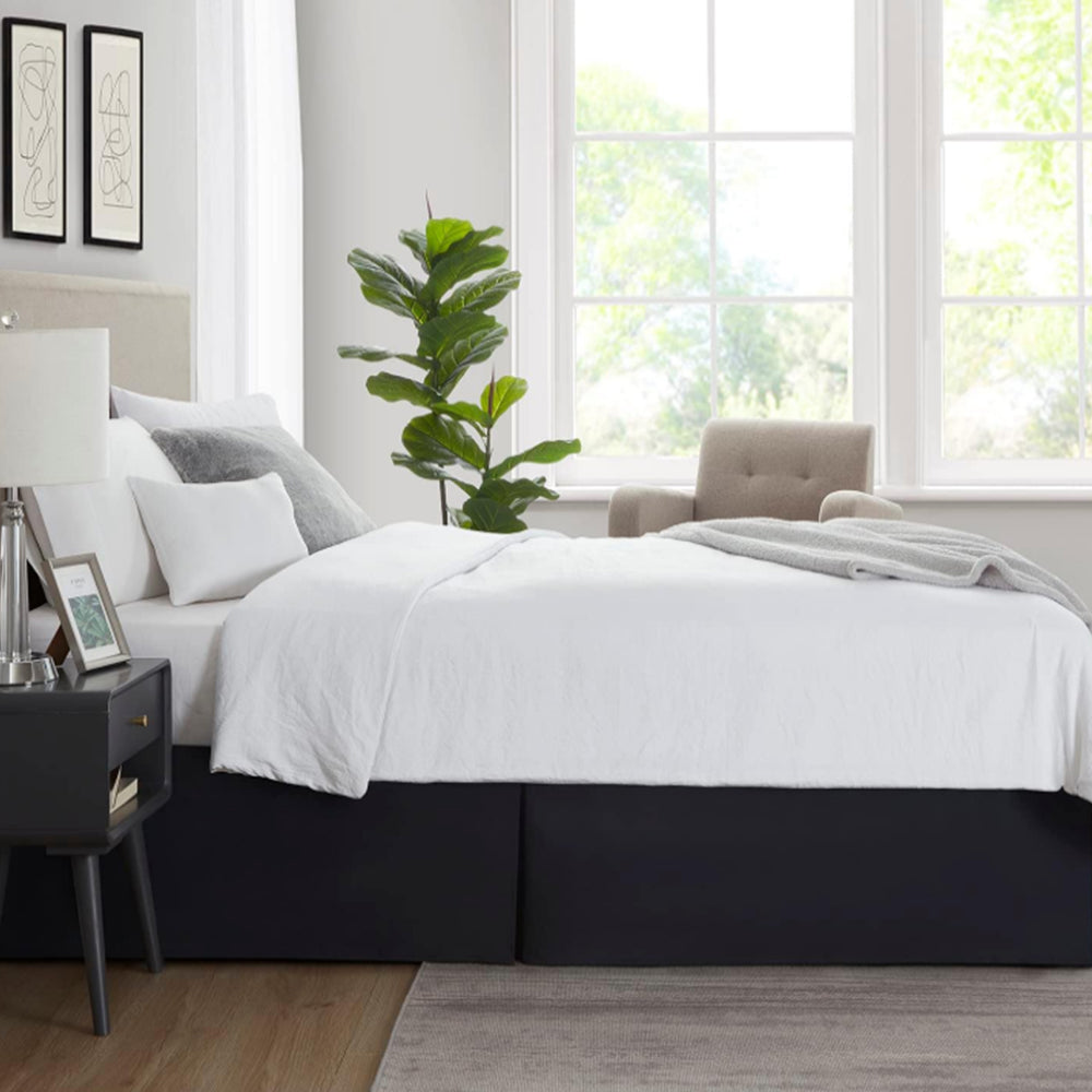 Pleated Bed Skirt Tailored Drop Bed Skirt Corner Pleats 14 Inch Drop Black L
