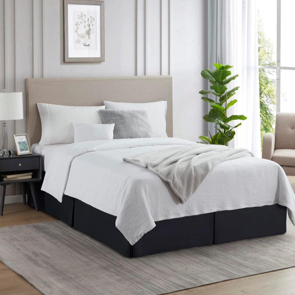 Pleated Bed Skirt Tailored Drop Bed Skirt Corner Pleats 14 Inch Drop Black L