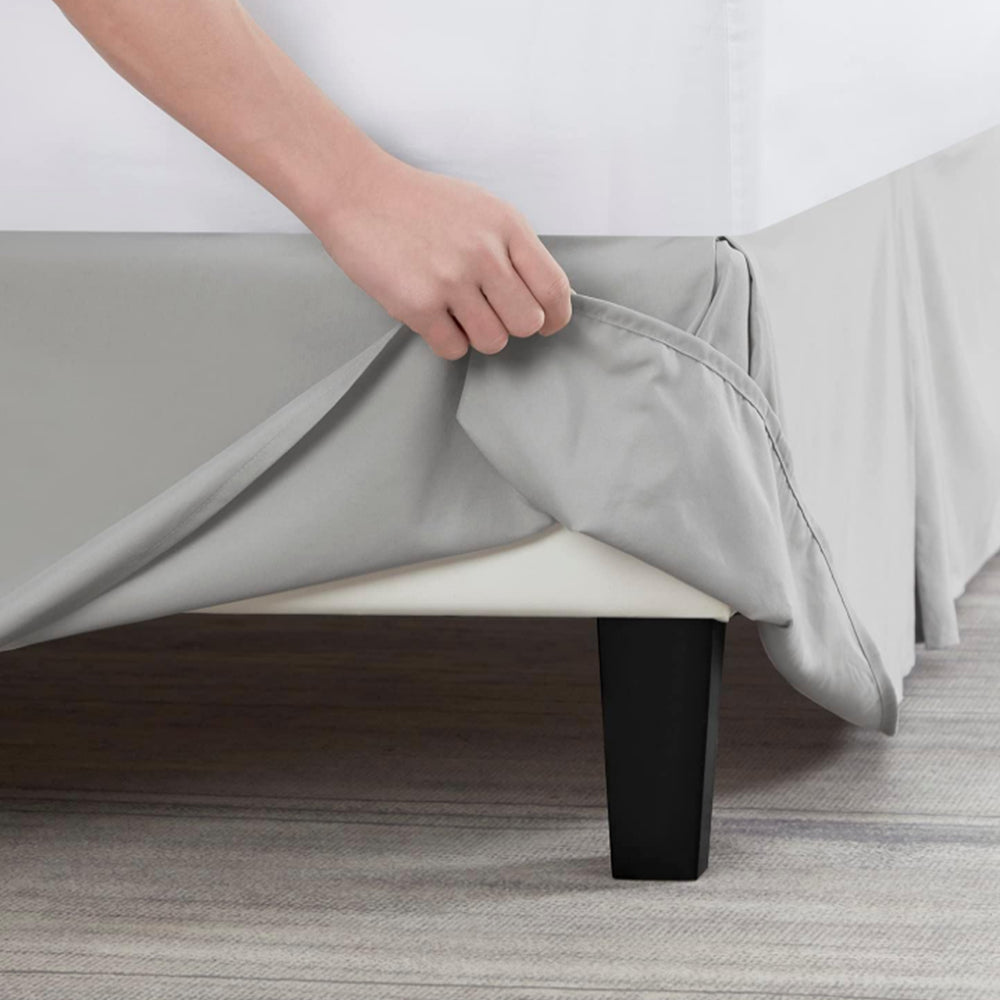Pleated Bed Skirt Tailored Bed Skirt Corner Pleats 14 inch Drop Light Grey L