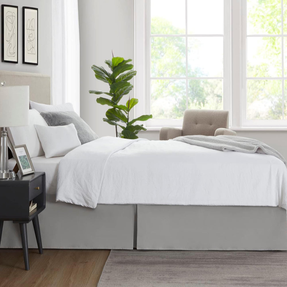 Pleated Bed Skirt Tailored Bed Skirt Corner Pleats 14 inch Drop Light Grey M