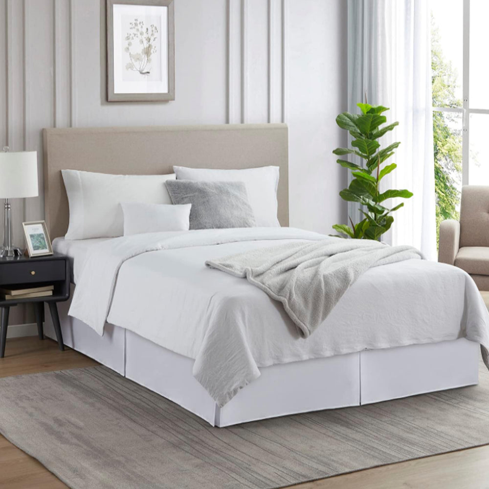 Pleated Bed Skirt Tailored Drop Bed Skirt Corner Pleats 14 Inch Drop White XL