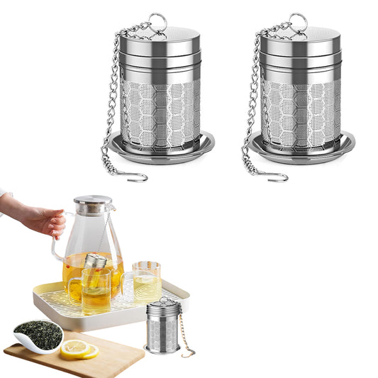 2Pcs Stainless Steel Tea Infuser for Loose Tea Fine Mesh Strainer with Drip Tray