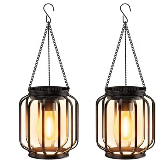 2Pcs Solar LED Wall Light Outdoor Sconce Hanging Lantern Garden Lamp ST2