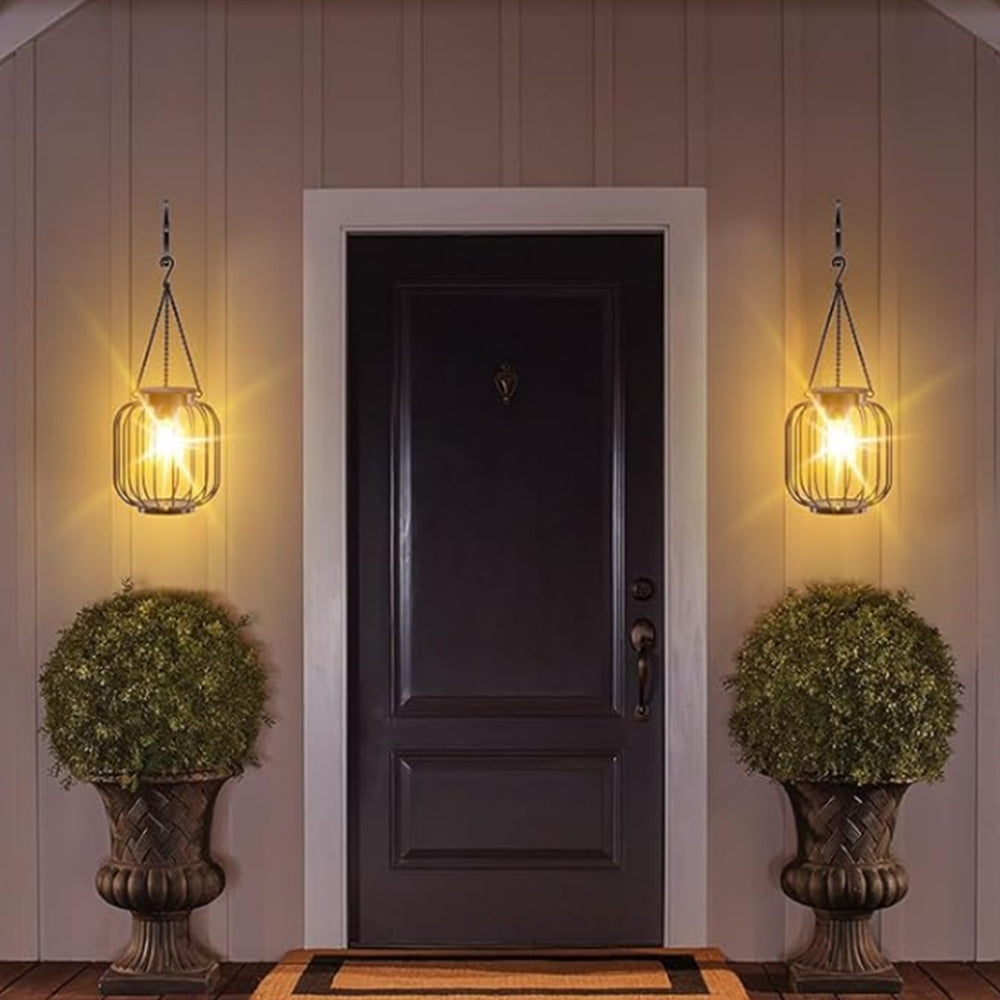 2Pcs Solar LED Wall Light Outdoor Sconce Hanging Lantern Garden Lamp ST2