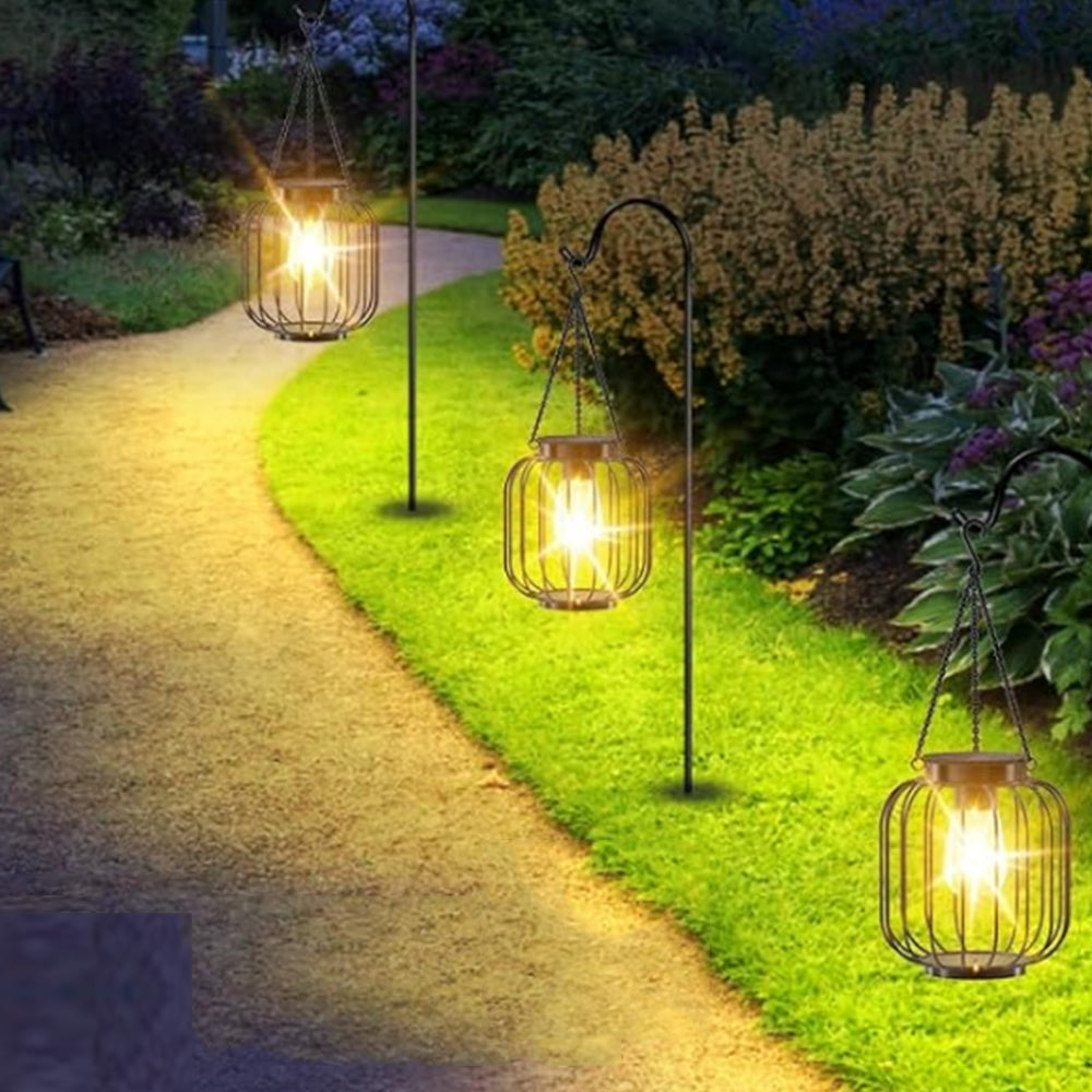 2Pcs Solar LED Wall Light Outdoor Sconce Hanging Lantern Garden Lamp ST2