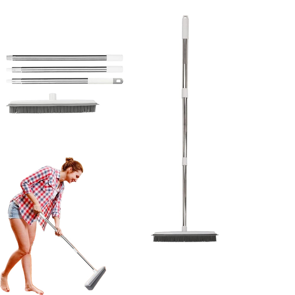 Hair Removal Rubber Broom Built with Squeegee Floor Scrub Brush