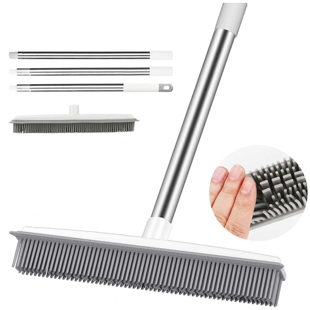 Hair Removal Rubber Broom Built with Squeegee Floor Scrub Brush