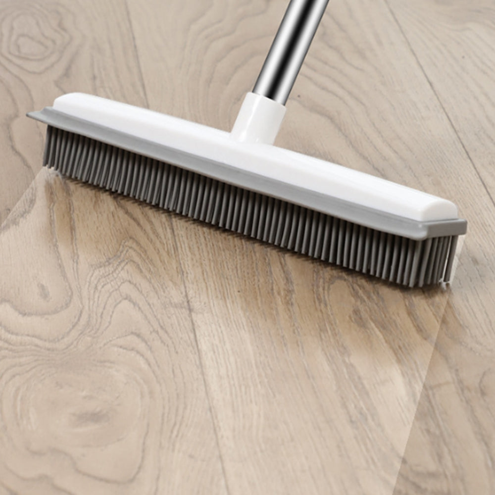 2Pcs Hair Removal Rubber Broom Built with Squeegee Floor Scrub Brush