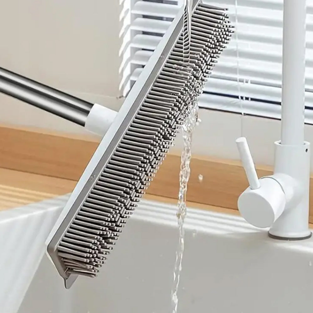Hair Removal Rubber Broom Built with Squeegee Floor Scrub Brush