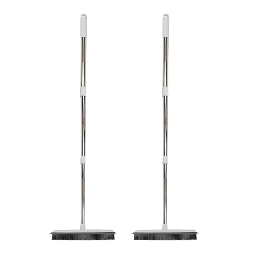 2Pcs Hair Removal Rubber Broom Built with Squeegee Floor Scrub Brush