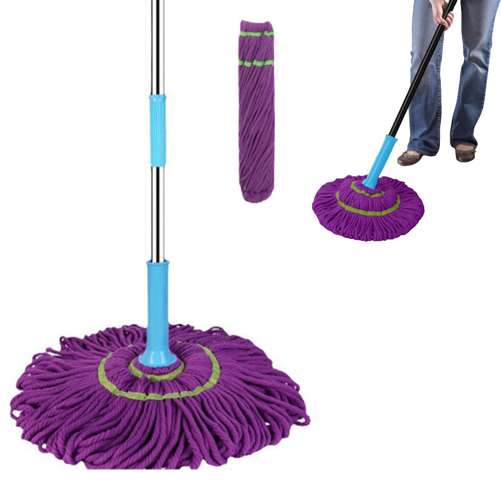 Twist Mop Fibre Spinning Self Wringing Mop with a Replacement Head Purple