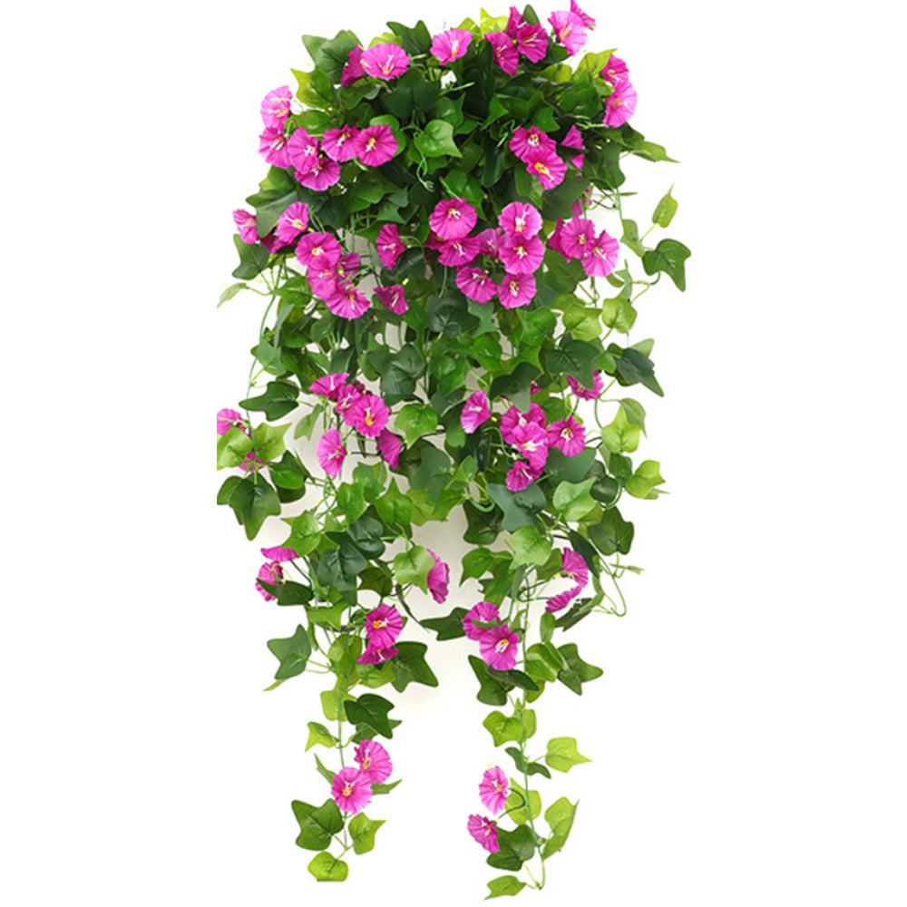 Artificial Morning Glory Vine Hanging Fake Plant for Garden Decor Purplish Red