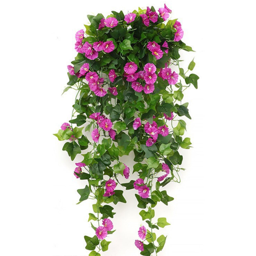 Artificial Morning Glory Vine Hanging Fake Plant for Garden Decor Purplish Red
