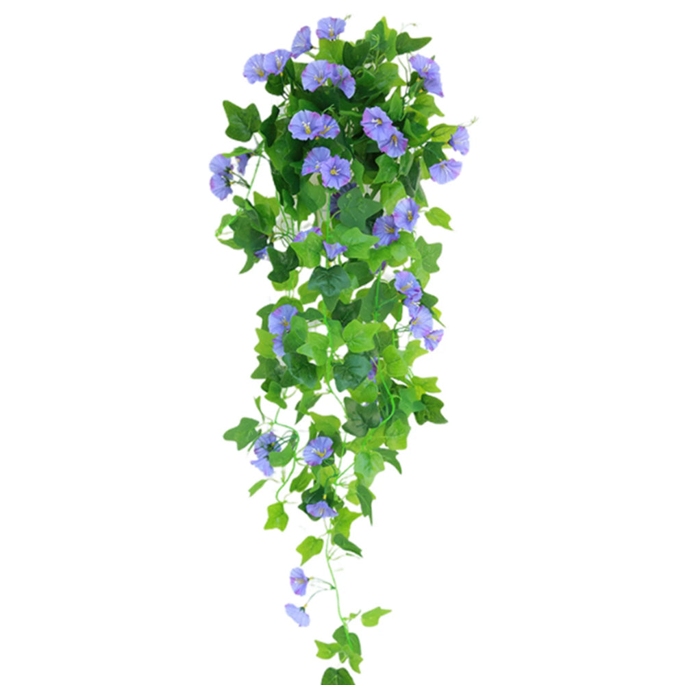 Artificial Morning Glory Vine Hanging Fake Plant for Home Garden Decor Purple