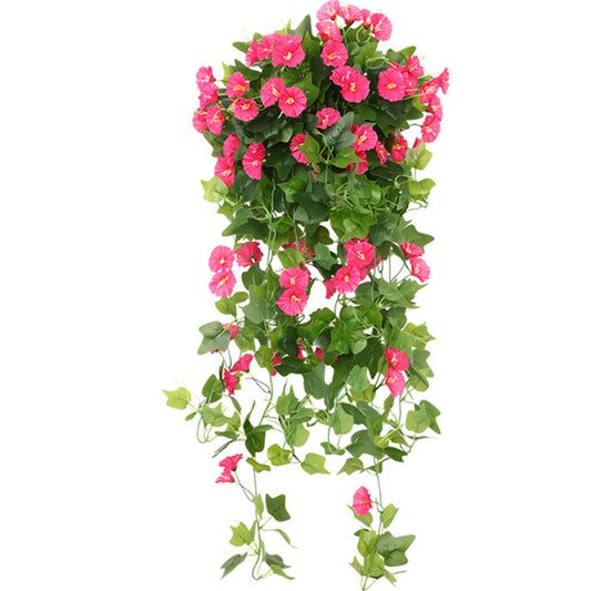 Artificial Morning Glory Vine Hanging Fake Plant for Garden Decor Rose Red