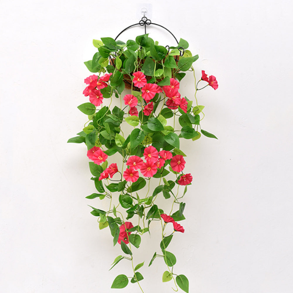 Artificial Morning Glory Vine Hanging Fake Plant for Garden Decor Rose Red