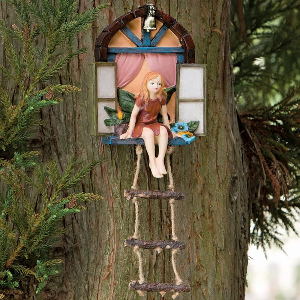 Fairy House Tree Hanging Sculpture Outdoor Garden Resin Craft Miniature Statue
