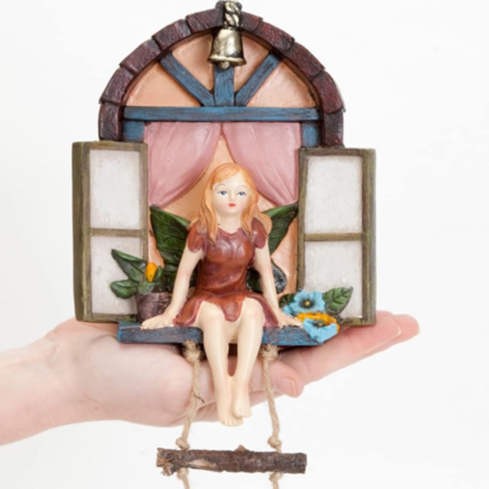 2Pcs Fairy House Tree Hanging Sculpture Outdoor Garden Resin Craft Statue