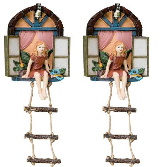 2Pcs Fairy House Tree Hanging Sculpture Outdoor Garden Resin Craft Statue