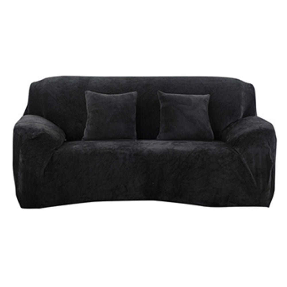 Plush Stretch Couch Sofa Cover Furniture Protector for Double-Seat Black
