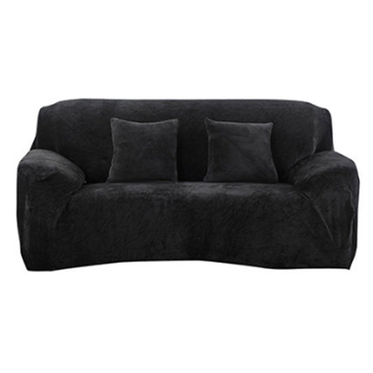 Plush Stretch Couch Sofa Cover Furniture Protector for Double-Seat Black
