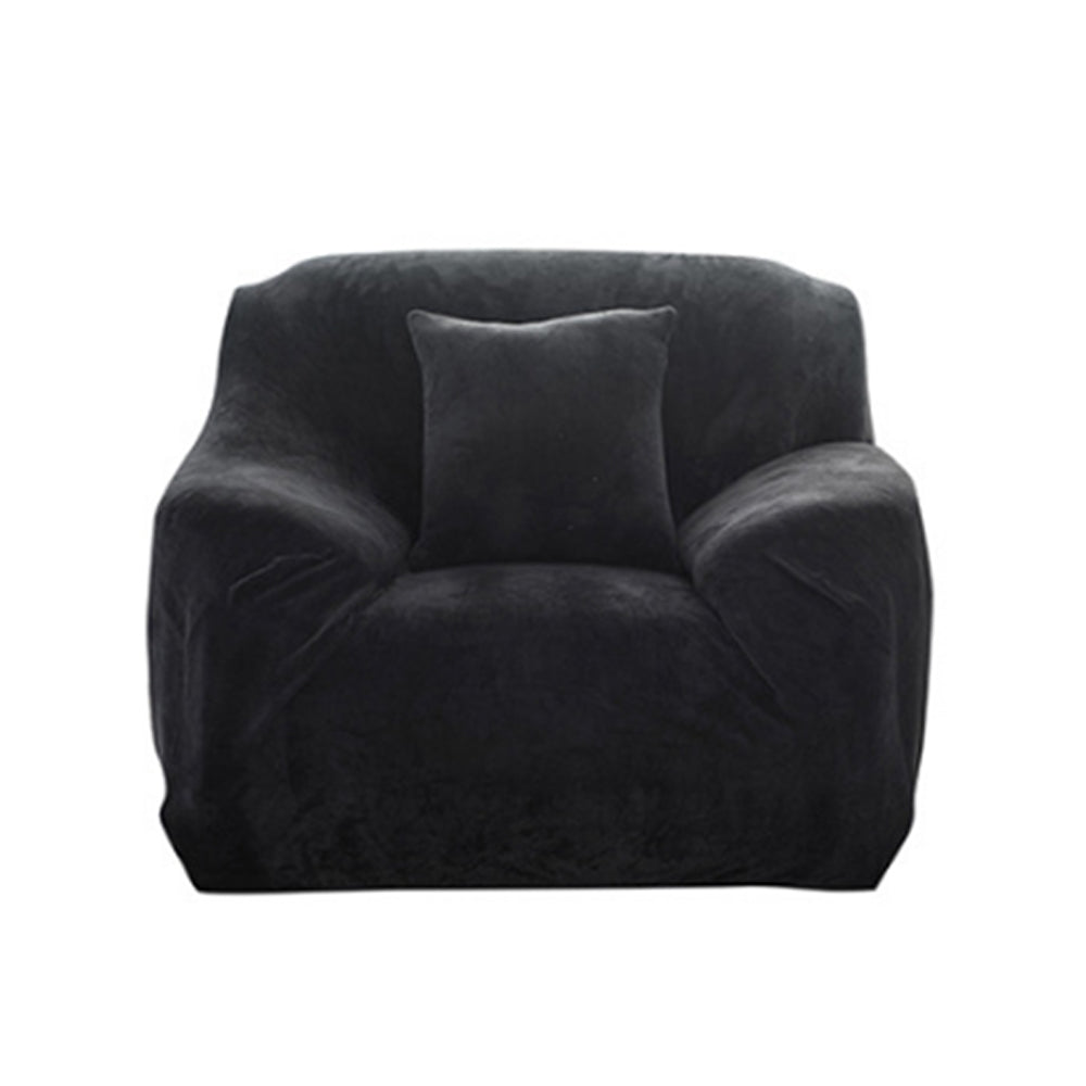 Plush Stretch Couch Sofa Cover Furniture Protector for Single-Seat Black