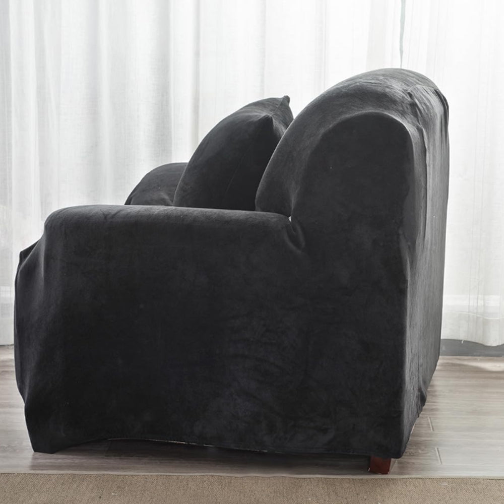 Plush Stretch Couch Sofa Cover Furniture Protector for Single-Seat Black